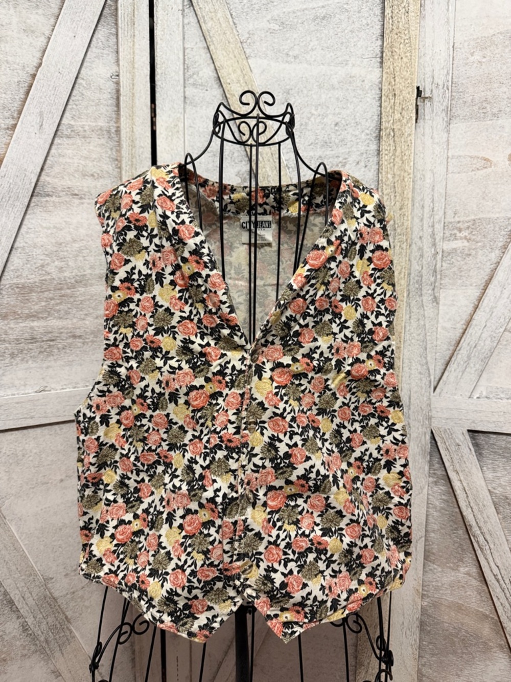 Vintage Floral Light Denim Vest